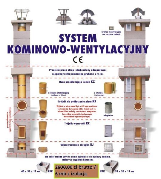 System kominowo-wentylacyjny ROOSENS BETONS śr. 200 mm 6mb z izolacją