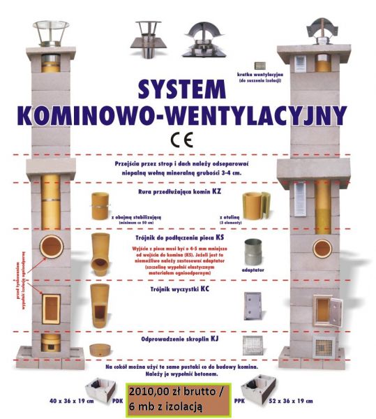 System kominowo-wentylacyjny  ROOSENS BETONS śr. 200 mm 6mb z izolacją